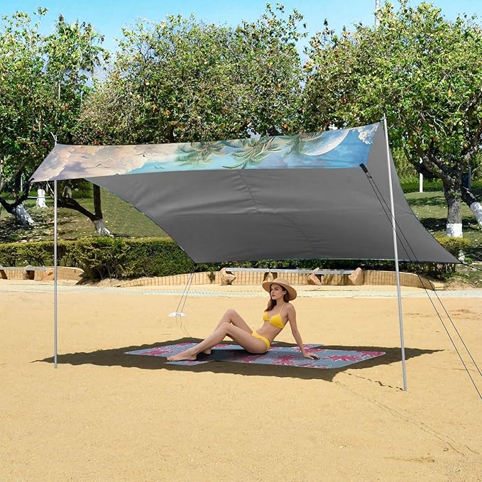 ALAZA Dolphins Tropical Island Caribbean Beach Tent Sun Shelter Portable Canopy Sunshade for Outdoor Camping Picnics Backyard Fun 10x9 ft