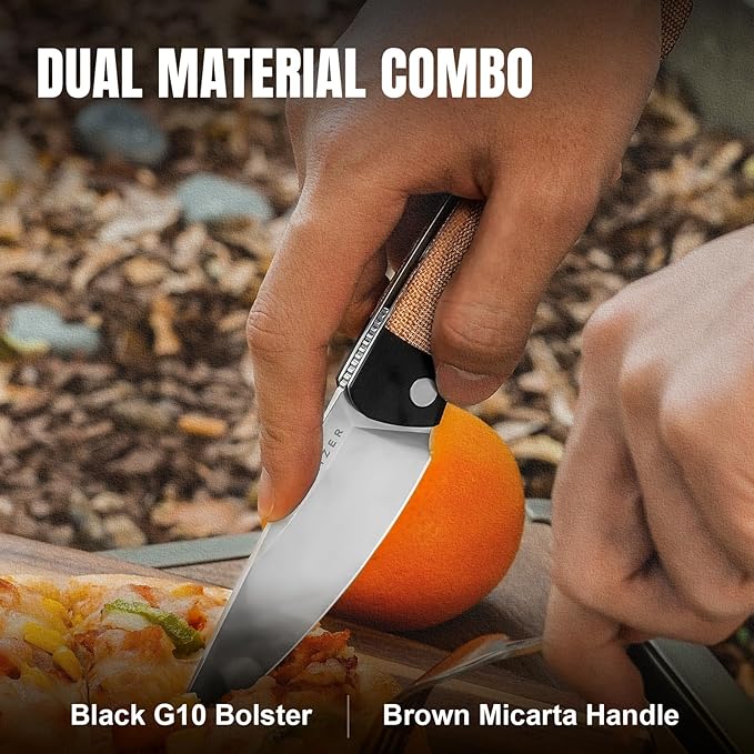 Kizer Momo Pocket Folding Knife 4.11” Nitro V Blade EDC Pocket Knife with G10+Micarta Handle Front Flipper Camping Folding knife for Men Women Sharp Hunting Survival Hiking Knives V4663A2