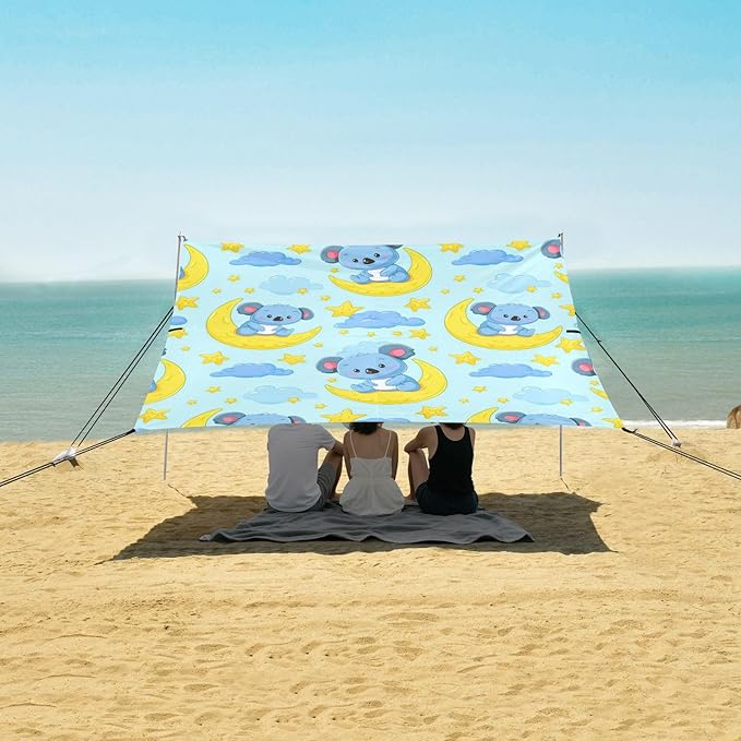 Beach Canopy with Windproof Ropes &amp Sandbags Beach Tent Sun Shade Sun Shelter for Camping Trips Fishing Backyard Fun or Picnics Koalas
