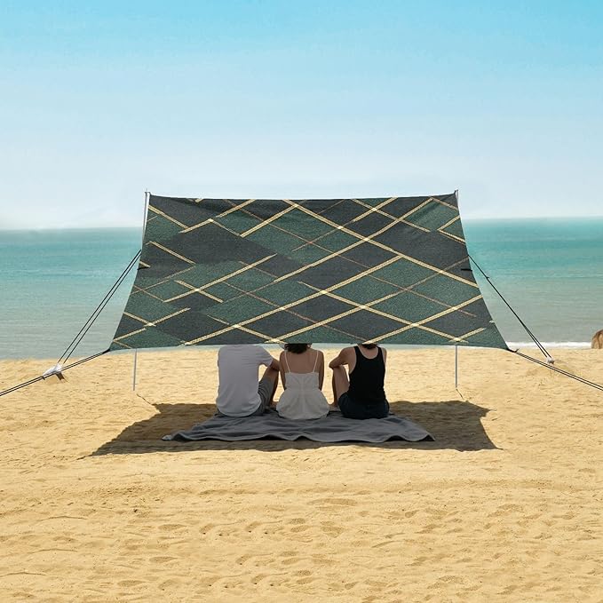 Green Buffalo Plaid Check Tartan Scotland Foldable Beach Tent UPF50+ Waterproof Shade Sun Shelter with Carrying Bag for Family Trips Picnics &amp Camping