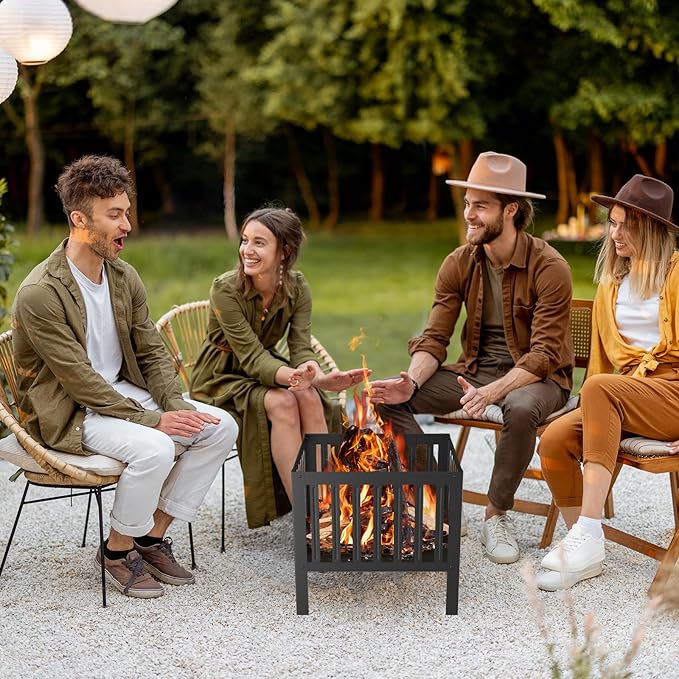 YSEJOMP 16 x 16 Inches Square Fire Pit/Bonfire Pit - Perfect for Garden Family Parties &amp Camping - Durable and Portable Design for Outdoor EnjoymentFour-Sided Hollow and BreathableBlack