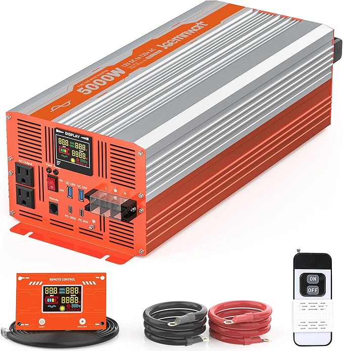 5000W Pure Sine Wave Inverter DC 12V to AC 120V Converter Off-Grid Solar Power Inverters with Built-in 4 USB Ports Hardwire Port Remote Controller for Vehicles Truck RV Home