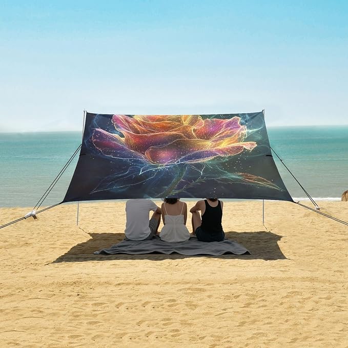 ALAZA Rose Flower Fantastic Beach Tent Sun Shelter UPF50+ Protection Beach Shade Canopy w/ 4 Sandbags for Outdoor Camping Fishing Backyard Fun Picnic 10x9 ft