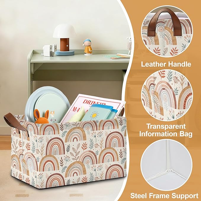 32L Large Storage Bins with Handles Basket Organizer for Shelves Closet Books Laundry &amp Home Decor (Colorful Rainbow)