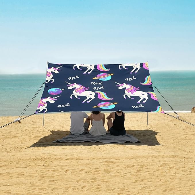 ALAZA Unicorn Planet Pattern Beach Tent Sun Shelter Portable Canopy Sunshade for Outdoor Camping Picnics Backyard Fun 10x9 ft