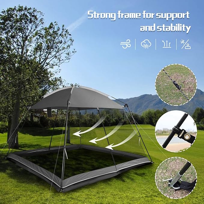 Screen House 10x10 Ft Square Camping Canopy Tent Sun Shade Gazebo Shelter Perfect for Outdoor Activities Shale Gray