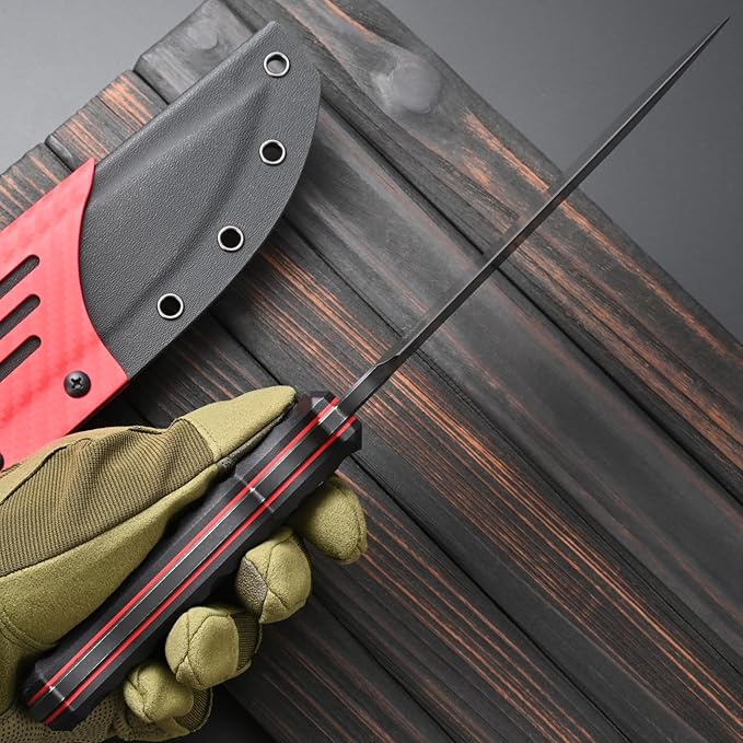 Sitivien ST35 Fixed Blade Knife AUS-10 Steel Blade G10 Handle Full Tang Knife for Outdoor Camping Hunting Fishing Survival(Black)