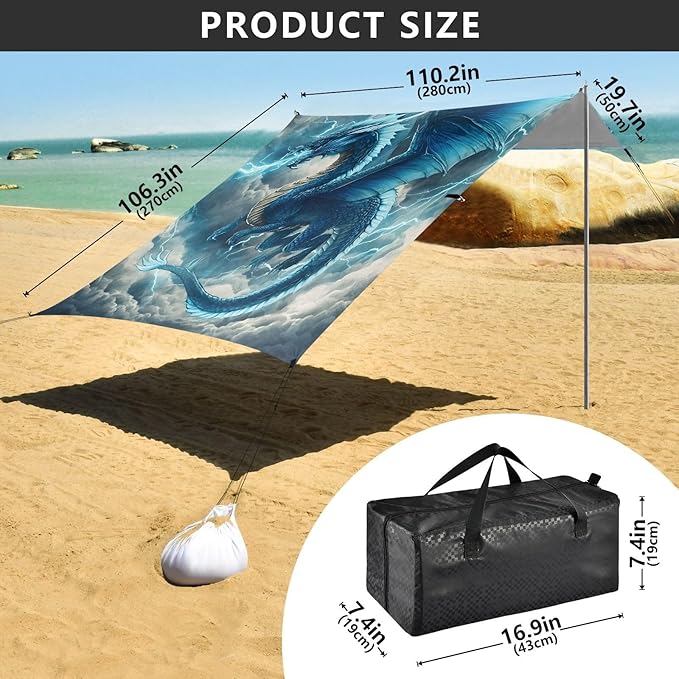ALAZA Lightning Dragon Beach Tent Sun Shelter Portable Canopy Sunshade for Outdoor Camping Picnics Backyard Fun 10x9 ft