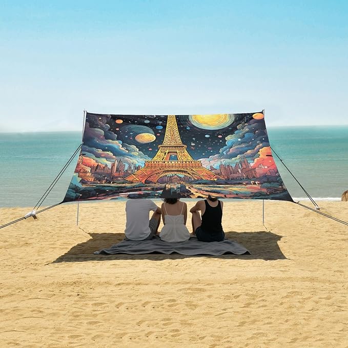 ALAZA Paris Magnificence of The Eiffel Tower Space Beach Tent Sun Shelter Portable Canopy Sunshade for Outdoor Camping Picnics Backyard Fun 10x9 ft