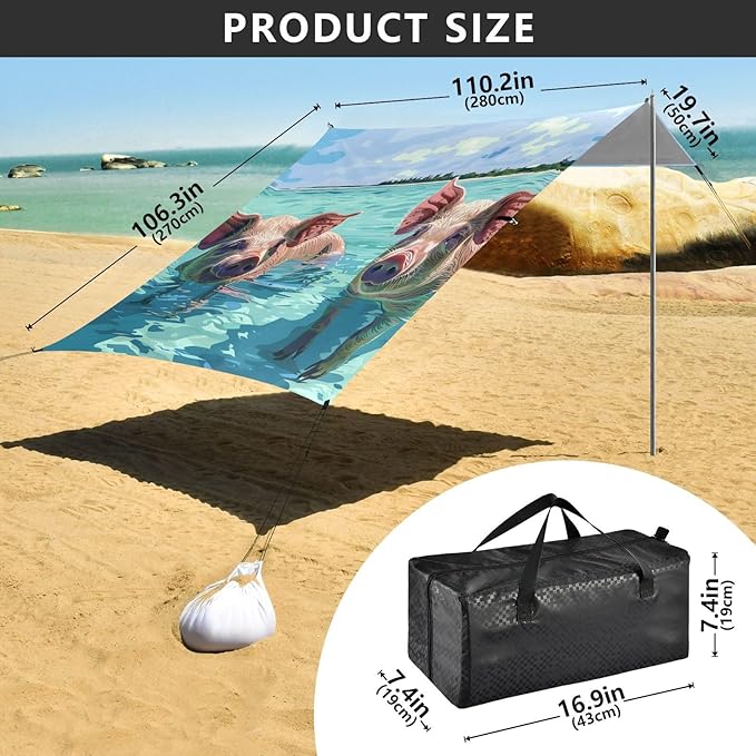 ALAZA Two Swimming Pigs Beach Tent Sun Shelter Portable Canopy Sunshade for Outdoor Camping Picnics Backyard Fun 10x9 ft