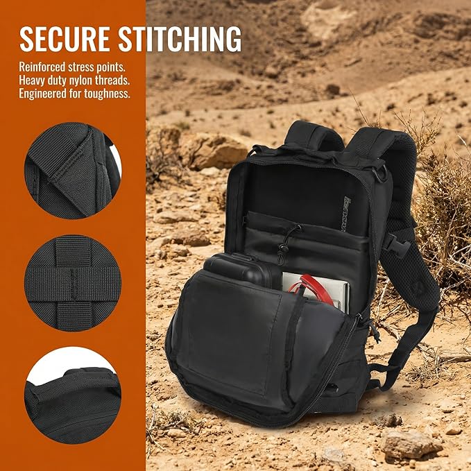 Small Tactical Backpack Military Daypack 12L Molle Bag Rucksack Army Daypack for OutdoorHikingCampingTravel (Black)
