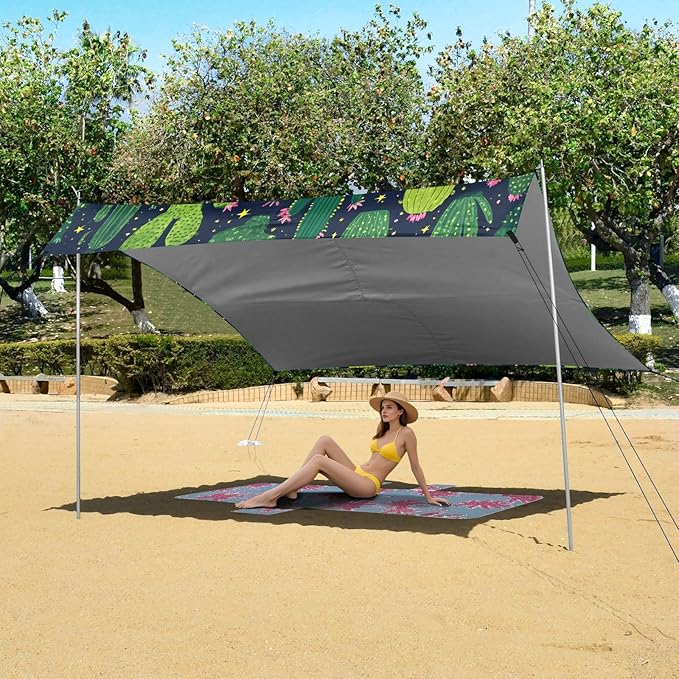 ALAZA Cactus Cacti Flower Beach Tent Sun Shelter UPF50+ Protection Beach Shade Canopy w/ 4 Sandbags for Outdoor Camping Fishing Backyard Fun Picnic 10x9 ft