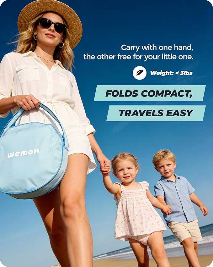 Baby Beach Tent with Pool 3-in-1 Upgrade Pop Up UPF 50+ Sun Protection Shelter with Mosquito Net Babies Toddlers Portable Outdoor Summer Essentials for Beach Backyard Indoor- Blue Wave