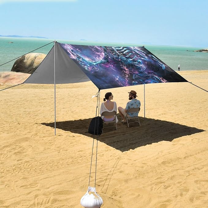ALAZA Halloween Skull Magic Beach Tent Sun Shelter UPF50+ Protection Beach Shade Canopy w/ 4 Sandbags for Outdoor Camping Fishing Backyard Fun Picnic 10x9 ft