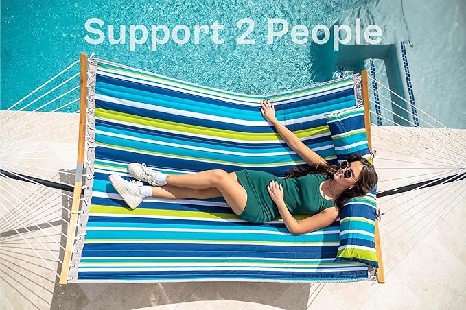 SUPERJARE Hammock with Stand 2 Person Heavy Duty Hammock with Padded Cotton Detachable Pillow &amp Strong Curved-Bar &amp Portable Carrying Bag Perfect for Outdoor &amp Indoor - Dark Cyan