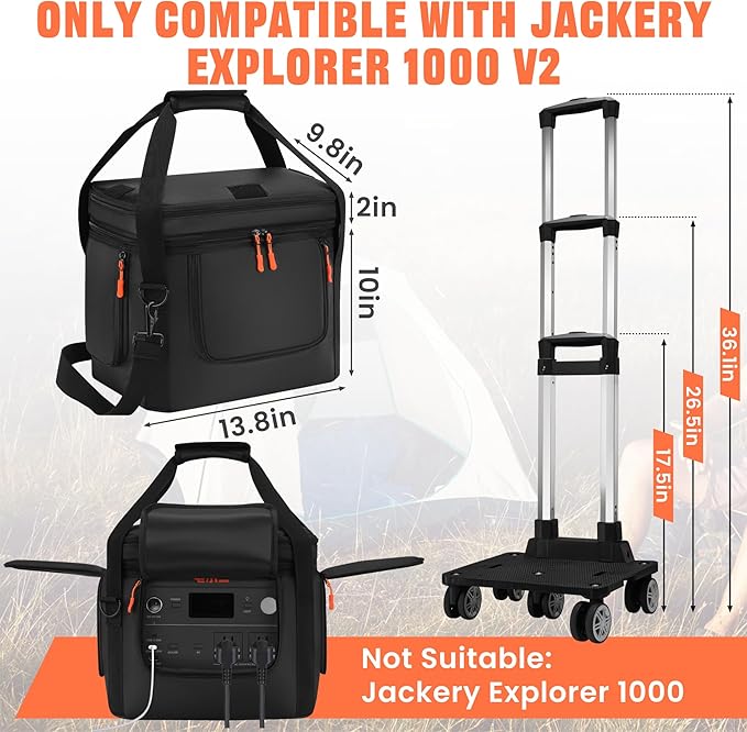 Carrying Bag with Wheels Compatible with Jackery Explorer 1000 V2 Soft Portable Power Station Storage Case Powerstation Roller Bag with Wheels and Side Zipper Multi-Pocket Shoulder Strap