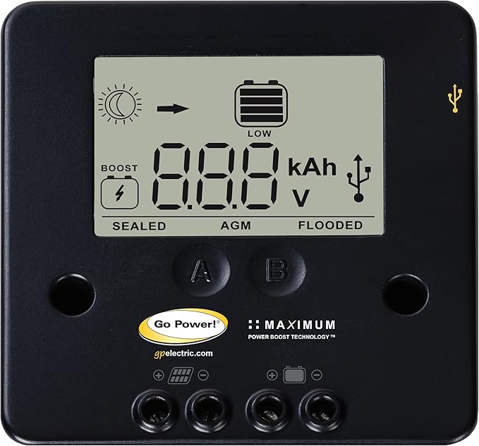 Go Power GP-PSK-90 90W Portable Folding Solar Panel Kit 10 Amp Solar Controller Adjustable Folding Legs SAE &amp XLR Plug Adapters Includes Heavy Duty Carrying Case