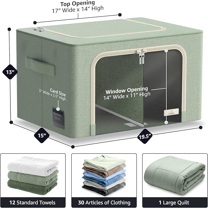 Sorbus Storage Bins with Divided Interior - Large Stackable &amp Foldable Organizer Containers with Metal Frame Oxford Fabric Large Window &amp Carry Handles - Organization for Bedroom Linens &am