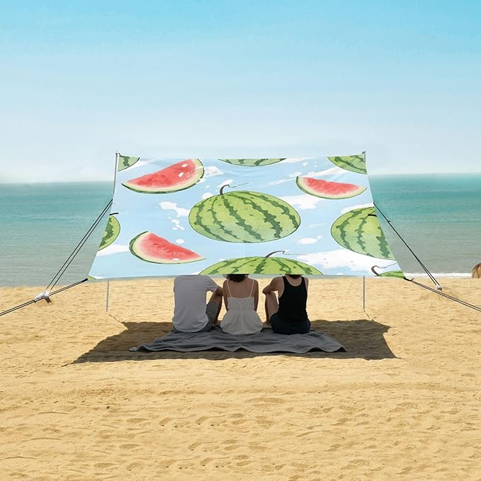 ALAZA Watermelon Blue Background Pattern Beach Tent Sun Shelter Portable Canopy Sunshade for Outdoor Camping Picnics Backyard Fun 10x9 ft