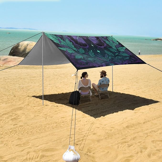 ALAZA Butterfly Moon Stars Astrology Beach Tent Sun Shelter UPF50+ Protection Beach Shade Canopy w/ 4 Sandbags for Outdoor Camping Fishing Backyard Fun Picnic 10x9 ft