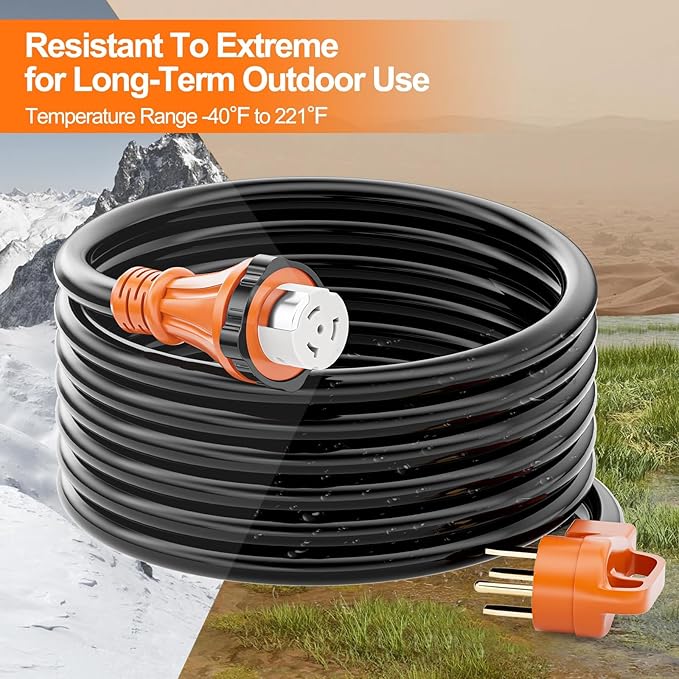 50 Amp Generator Power Cord 50ft and Inlet Box Kit NEMA 14-50P to SS2-50R Twist Lock with Organizer for RV Outdoor