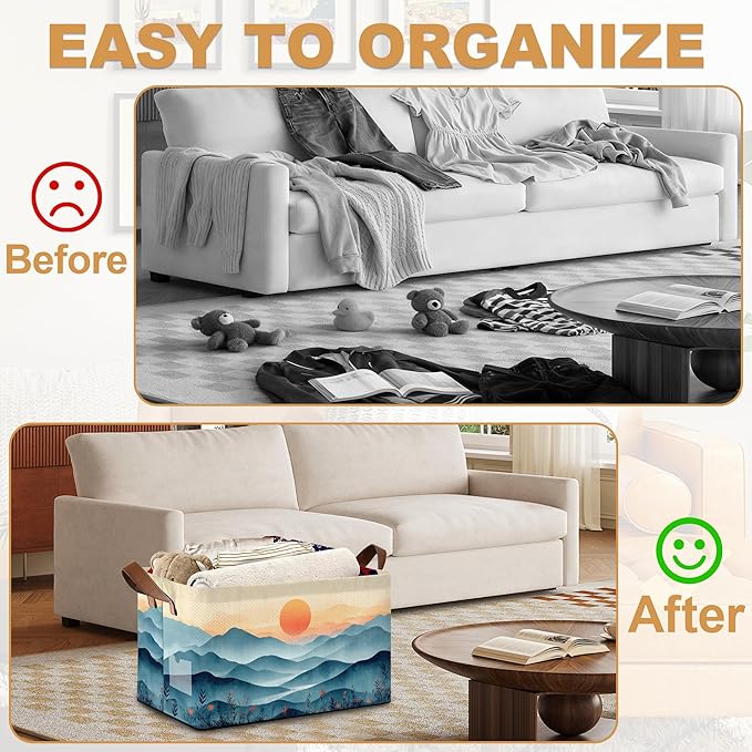 Storage Bin with Handles Sun Mountains Collapsible Laundry Baskets for Books Laundry - Use in Nursery Closet Organizers and Storage Blanket Basket