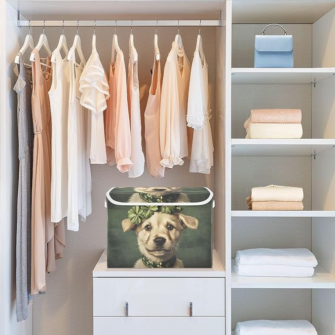 Storage Cube with Lid Little Cute Dog Print 16.5×12.6×11.8 IN Collapsible Large Capacity Foldable Storage Basket Bin Organizer