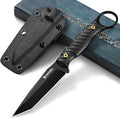 Tanto Fixed Blade Knife - Full Tang Survival Knives for Bushcraft Camping Knives with Sheath Black Knives Forged from a Single Piece of D2 Steel Ideal Gift for Men