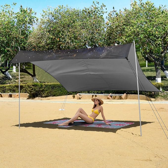 ALAZA Eagles Starry Night Nebula Beach Tent Sun Shelter Portable Canopy Sunshade for Outdoor Camping Picnics Backyard Fun 10x9 ft
