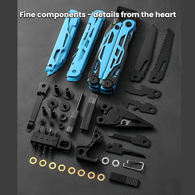 Multitool 25-in-1 Full-Size Lightweight EDC Multi-Purpose Pliers Folding Knife Camping Knives &amp Tools Outdoor Survival Gear Men Gift Ideas Gifts for Hunters Men who have Everything (Black）