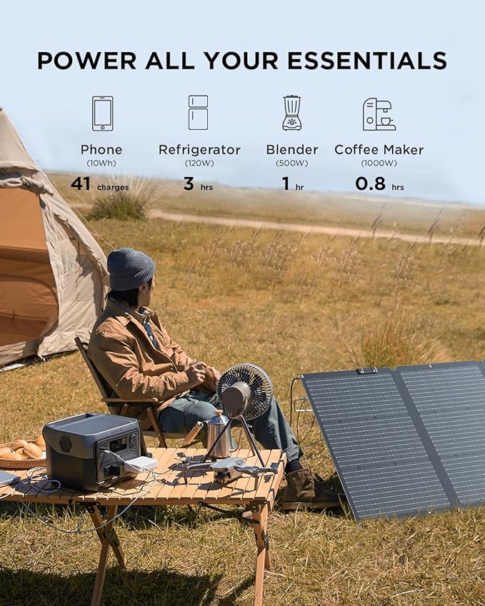EF ECOFLOW River 2 Max Solar Generator 512Wh Long-Life LiFePO4 Portable Power Station&amp 160W Solar Panel for Home Backup Power Camping &amp RVs 100% Charged in 60m with 3000+ Cycles &amp Up to 1