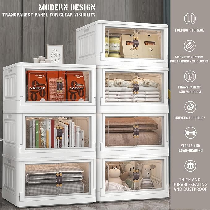 5 Storage Bins with 5 Lids 78 Qt White Closet Organizers and Storage 3 Packs Stackable Bins with WheelsDouble Door Collapsible Storage Bins for Home and OfficeClear Black Door