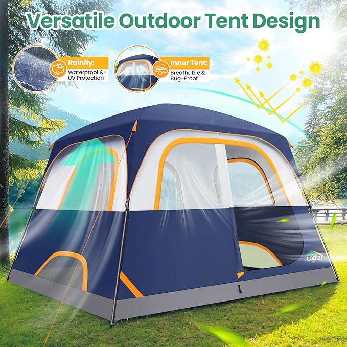 COBIZI 4-6-8-10 Person Camping Tent Spacious Family Tents for Camping Ideal Hiking 3500mm Waterproof Double-Layer Windproof Tent for Hiking &amp Backpacking