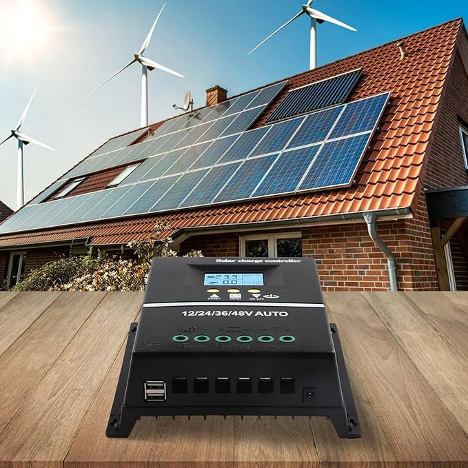 200A MPPT Solar Charge Controller with LCD Display Battery Regulator for 12V 24V 36V 48V System Dual USB Ports Aluminum Heat Sink