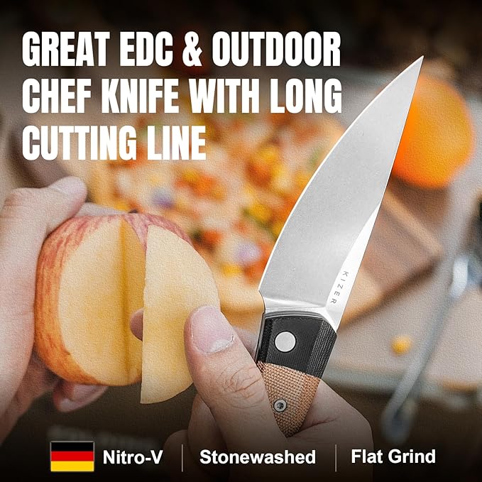 Kizer Momo Pocket Folding Knife 4.11” Nitro V Blade EDC Pocket Knife with G10+Micarta Handle Front Flipper Camping Folding knife for Men Women Sharp Hunting Survival Hiking Knives V4663A2
