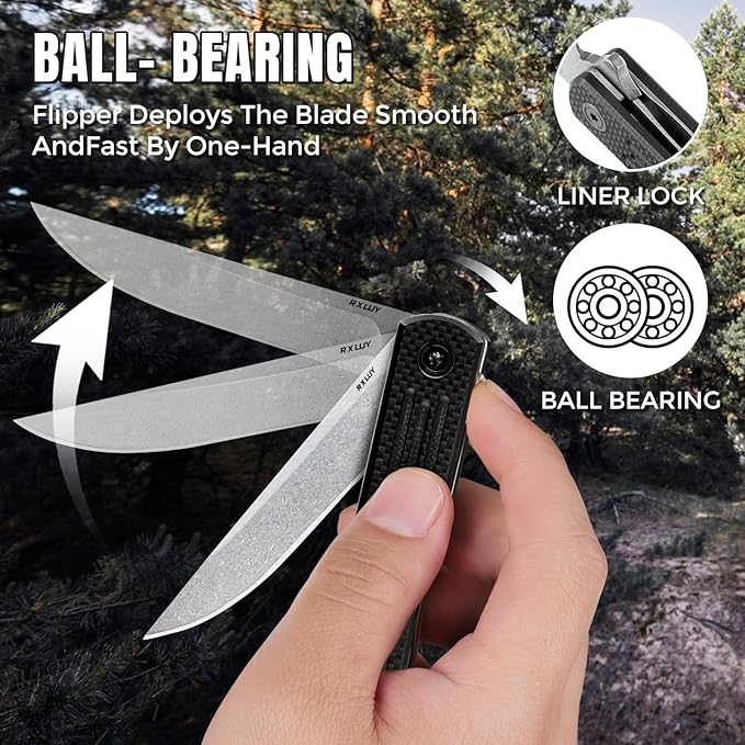 Folding Pocket Knife 3.19” 14C28N Steel Blade G10 Handle Praxis Small Flipper Liner Lock EDC Folding Knife Sharp Survival Camping Hiking Hunting Tactical Knives for Men (Black)