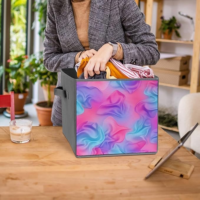Large Capacity Storage Boxes Purple Rainbow Bisexual Pride Flag Art Foldable Organizer Baskets with Handles Clever Storage Solution for Home