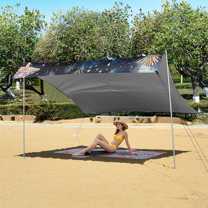 ALAZA Mushroom Art Starry Night Galaxy Beach Tent Sun Shelter Portable Canopy Sunshade for Outdoor Camping Picnics Backyard Fun 10x9 ft