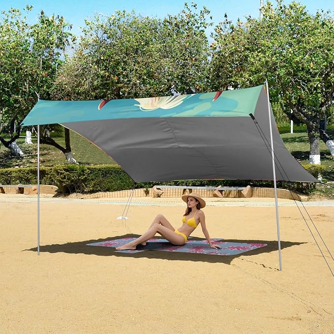 ALAZA Cow on A Green Summer Meadow Beach Tent Sun Shelter Portable Canopy Sunshade for Outdoor Camping Picnics Backyard Fun 10x9 ft