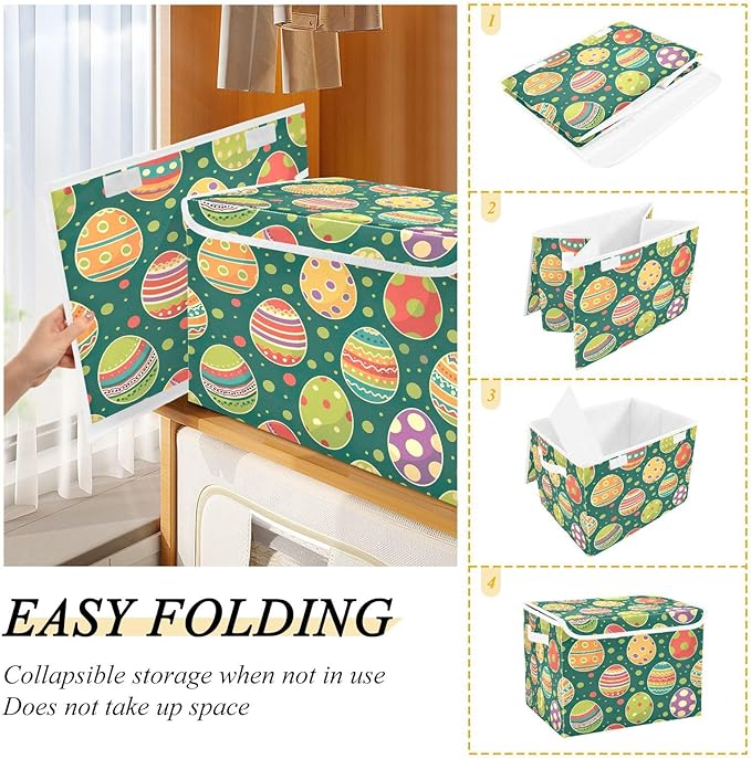 Christmas Storage Baskets with Lids Green Eggs Collapsible Bins Stackable Fabric Linen Baskets Closet Organizer Container 16.5x12.6x11.8