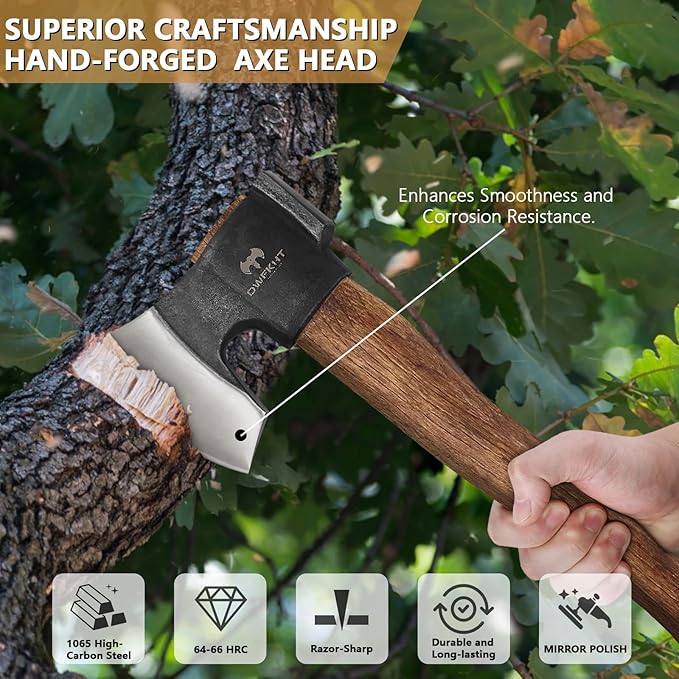14.5 Hatchet Camping Axe Survival Axe with Sheath Bushcraft Hatchet with 1065 Carbon Steel and Beech Handle for Wood Chopping – Perfect for Outdoor Survival and Adventures