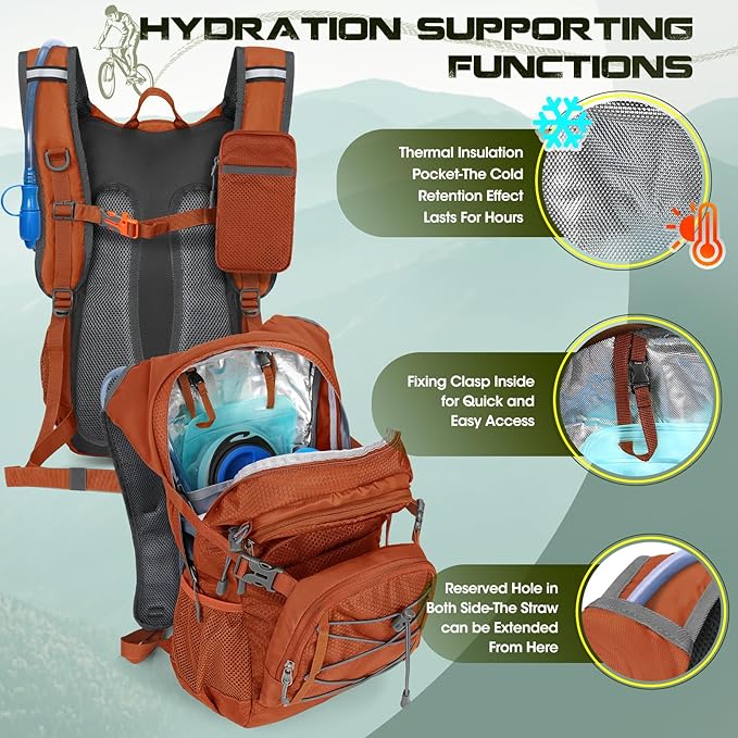 Hydration Backpack with Water Bladder 18L Lightweight Hiking Backpack for Women&ampMen Small Insulated Hydration Water Pack for Hiking Running Cycling Biking