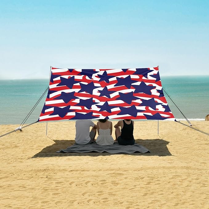 xigua Star Beach Tent Sun Shelter with Carrying Bag - Silver Coated Oxford Fabric Beach Canopy for Beach Camping Fishing - Includes Windproof Ropes Sandbags &amp Stakes
