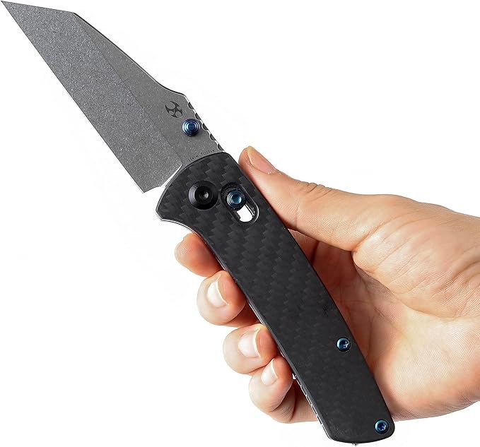 KANSEPT Main Street Pocket Folding Knife 3.36'' 154CM Sharp Steel Blade Twill Carbon Fiber Handle with Axis Lock and ThumbStud Perfect Clip for Camping Hiking Fishing Gift Everyday Carry T1015v4