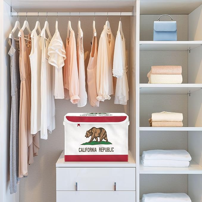 California State Flag Storage Bins with Lid Collapsible Storage Baskets Lids for Storage for Office Supplies Office