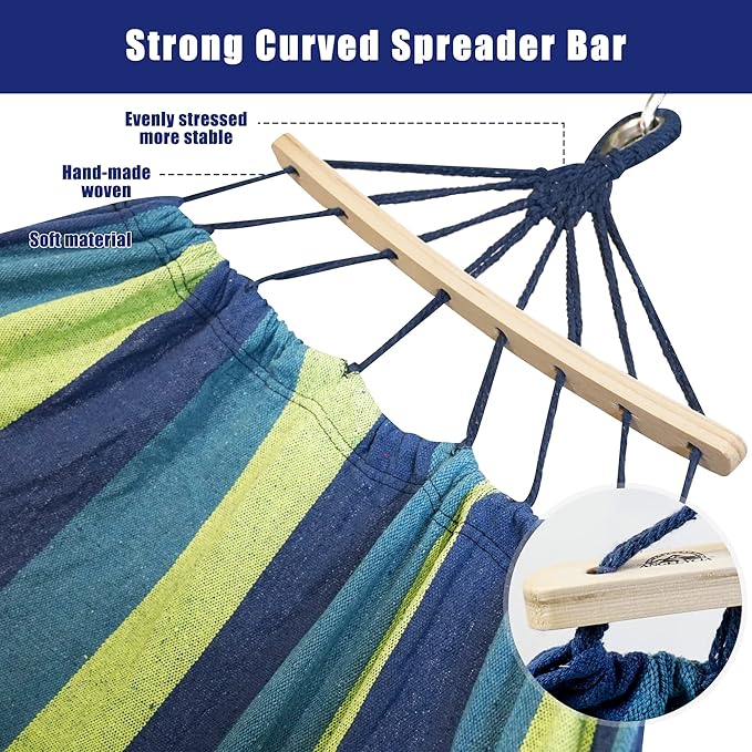 ANGELYCIA Brazilian Large Single Canvas Cotton Hammock | Weights up to 400 lb. | Indoor &amp Outdoor Hammock Bed for Stand Patio Garden Backyard Lounging | Hammocks for Outside (Rainbow Stripe)