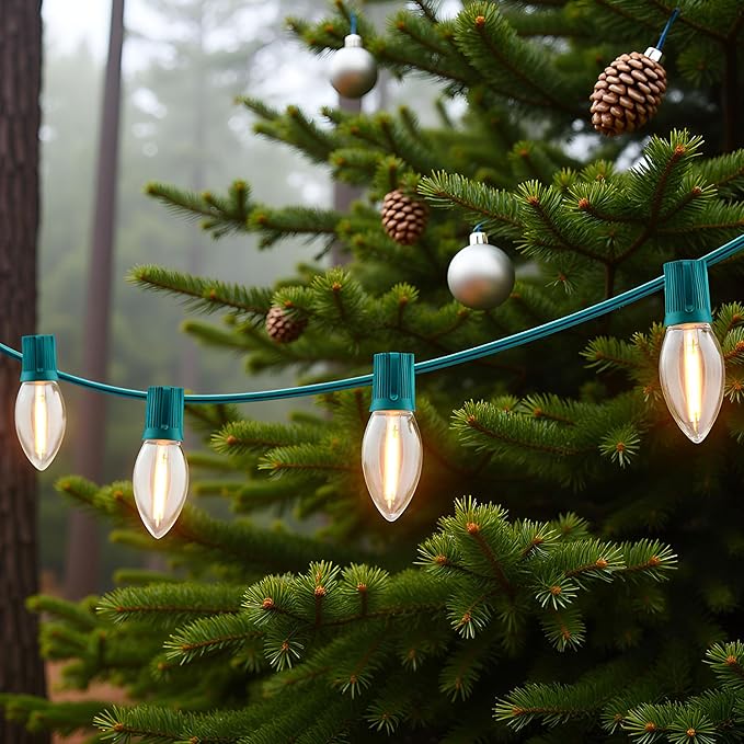YULETIME Warm White C9 LED Christmas Lights 25 Feet 25 Count 12 Spacing Clear Smooth Bulbs UL Certified Outdoor String Light Set (Warm Clear)