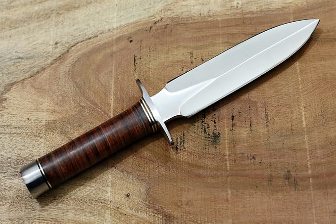 GCS Handmade Stacked Leather Handle D2 Tool Steel Tactical Hunting Knife with leather sheath Full tang blade designed for Hunting &amp EDC GCS 8