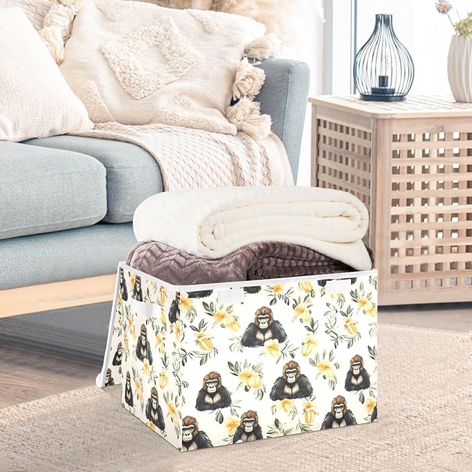 Storage Cube with Lid Cute Gorilla Print 16.5×12.6×11.8 IN 1 Pack Collapsible Large Capacity Foldable Storage Basket Bin Organizer