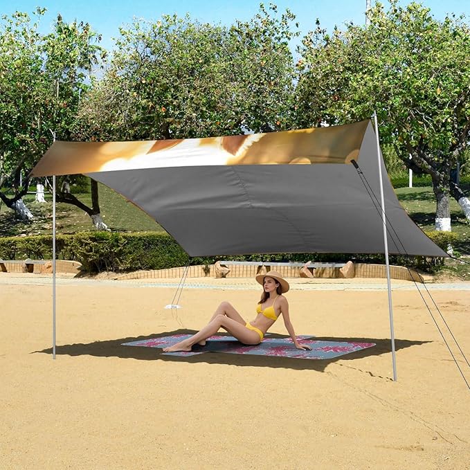 ALAZA Cute Dogs Family with Sunflowers Beach Tent Sun Shelter Portable Canopy Sunshade for Outdoor Camping Picnics Backyard Fun 10x9 ft